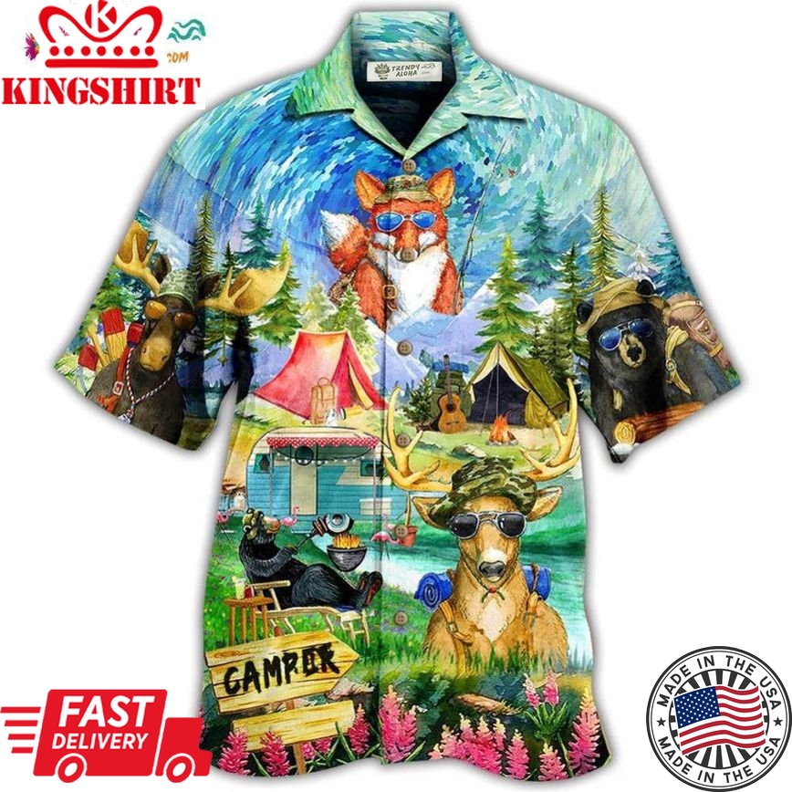 Camping Happy Animals Hawaiian Shirt