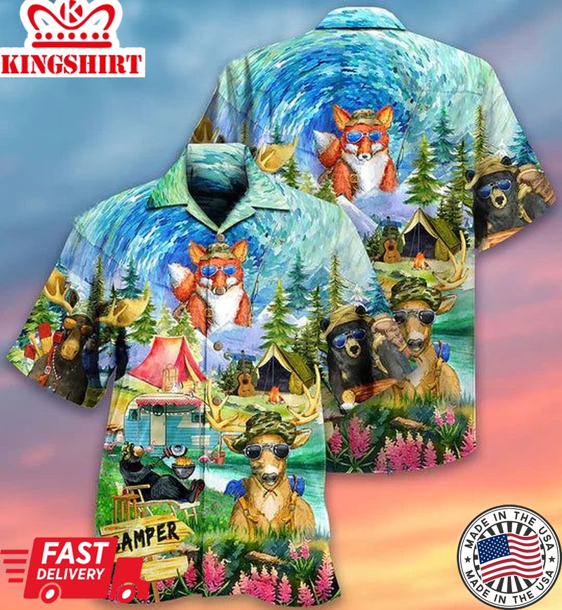 Camping Happy Animals - Hawaiian Shirt