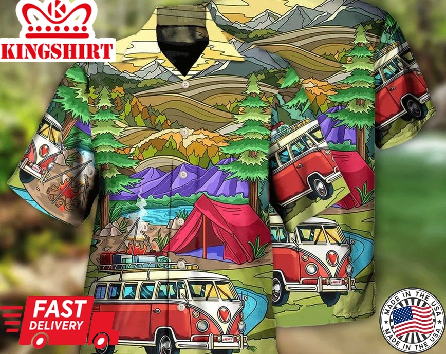 Camping Life In The Forest With Vans - Trendy Hawaiian Shirt, Tropical Beach Shirt Button Down Shirt, Aloha Shirt Funny, Best Gifts For Men.