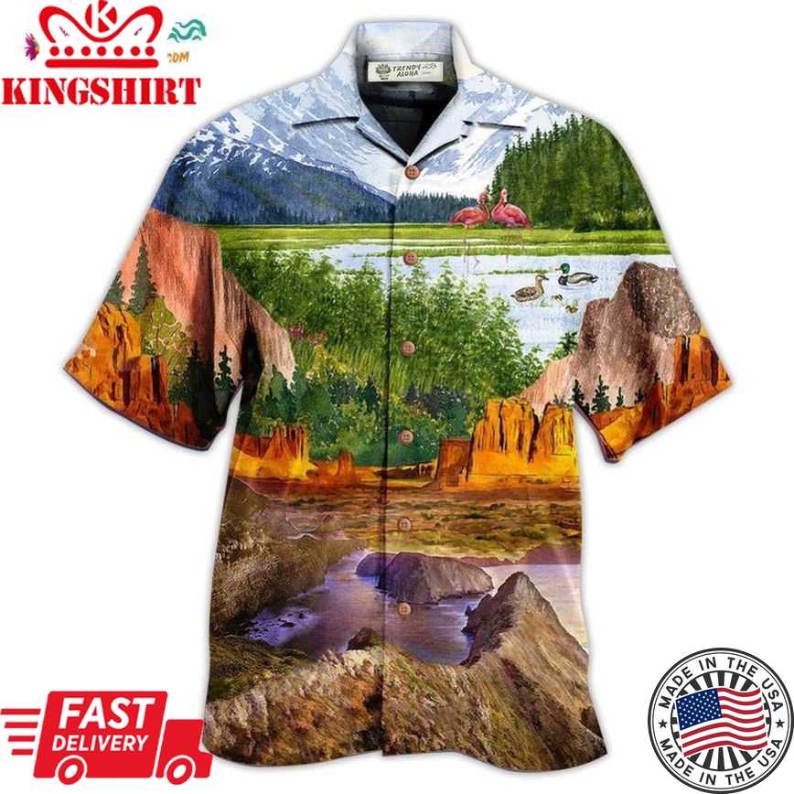 Camping Love Flamingo Landscape Hawaiian Shirt