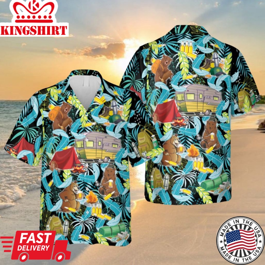 Camping Tropical Hawaii Shirt, Campfire Summer Clothing