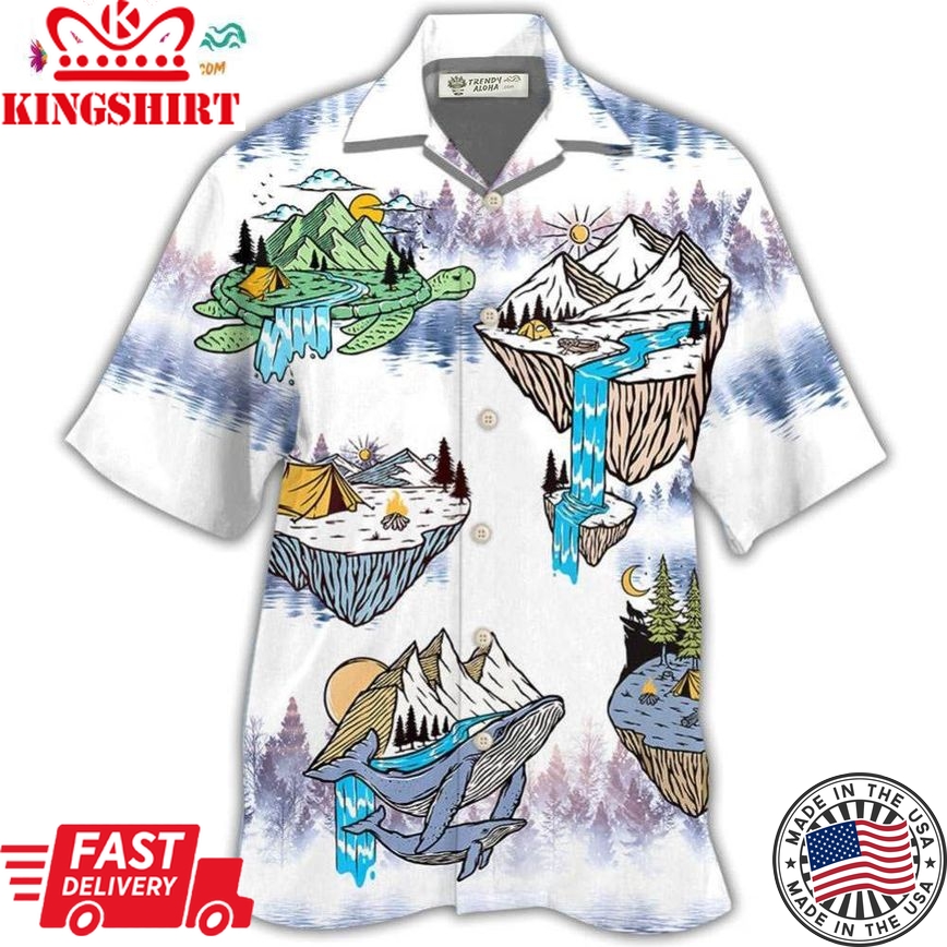 Camping Turtle And Shark Hawaiian Shirt