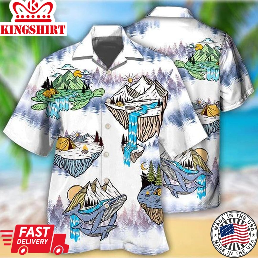 Camping Turtle And Shark - Hawaiian Shirt