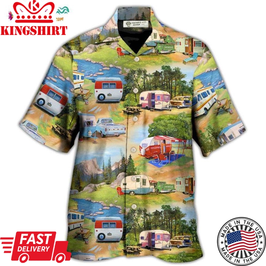 Camping Vintage Caravans Happy Life Hawaiian Shirt