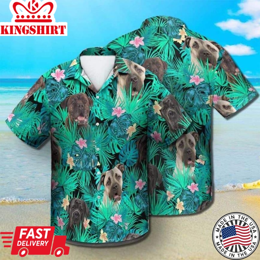 Cane Corso Trendy Hawaiian Shirt, Dog Summer Leaves Trendy Hawaiian Shirt, Unisex Print Aloha Short Sleeve Casual Shirt Summer Gifts