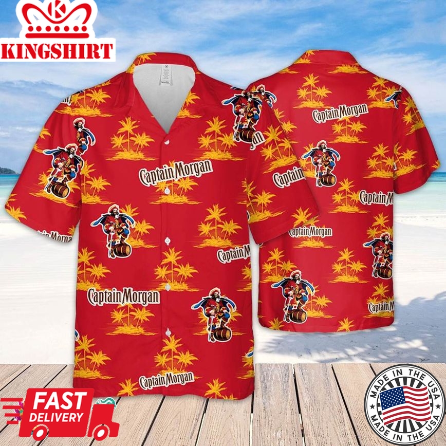 Captain Morgan Hawaiian Coconut Island Pattern Hawaiian Beer Lover Shirt, Classic Flowers Beer Aloha Shirt