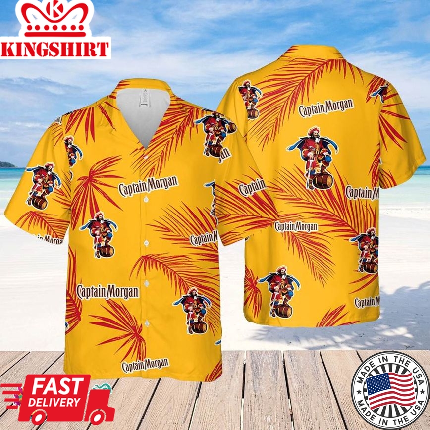 Captain Morgan Hawaiian Palm Leaves Pattern Shirt, Beer Summer Party Hawaiian Shirt, Schlitz Beer Shirt