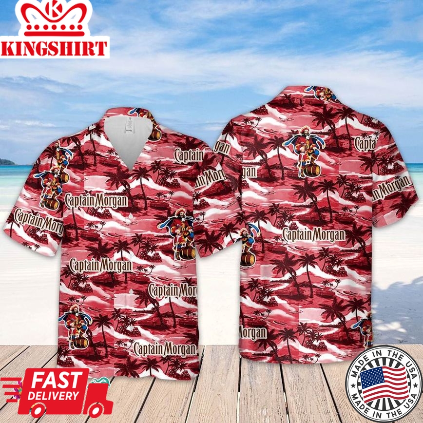 Captain Morgan Hawaiian Sea Island Pattern Hawaiian Shirt, Summer Beer Hawaiian Shirt