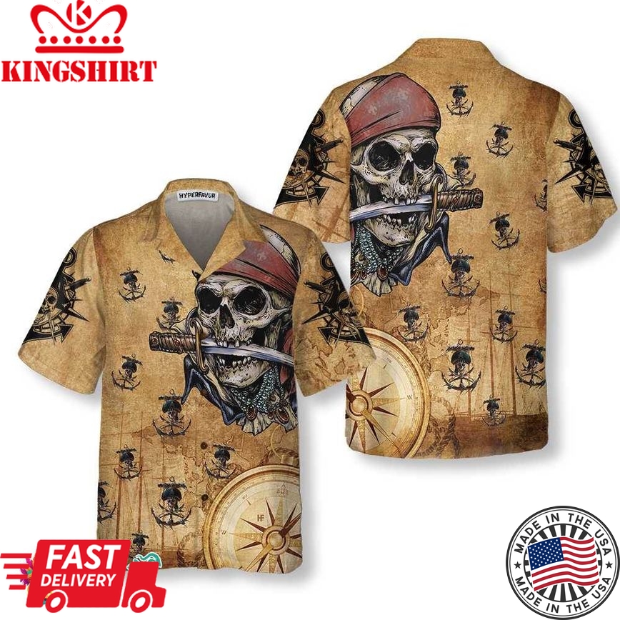 Captain Pirate Hawaiian Shirt, Cool Pirate Shirt For Adults, Pirate Pattern Shirt For Men