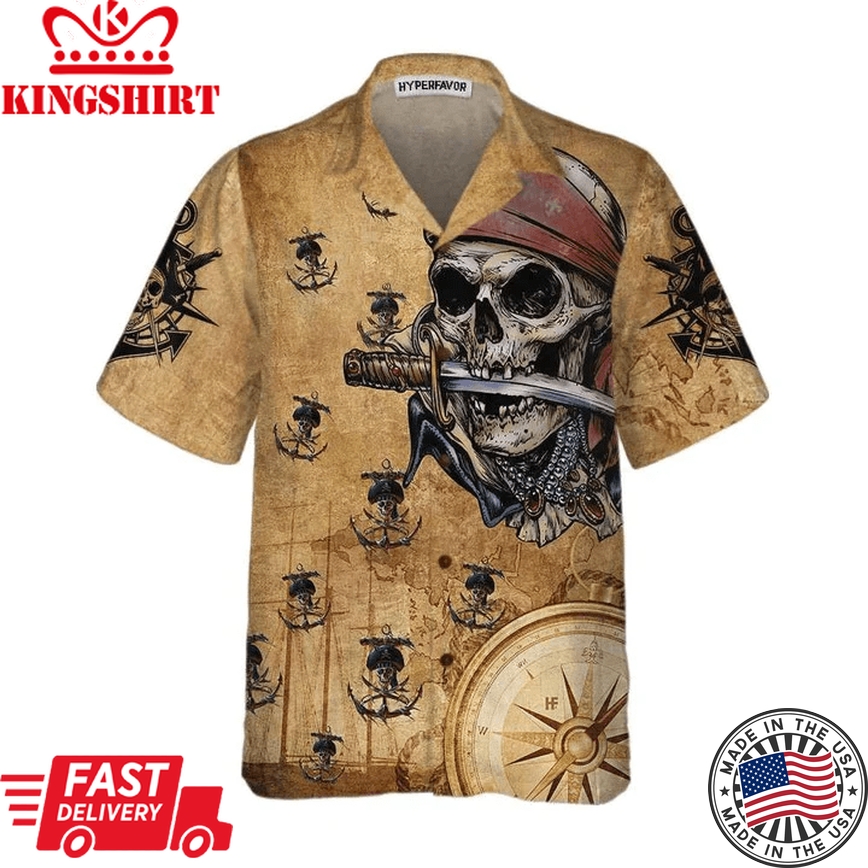 Captain Pirate With Knife Anchors Vintage Design Trendy Hawaiian Shirt