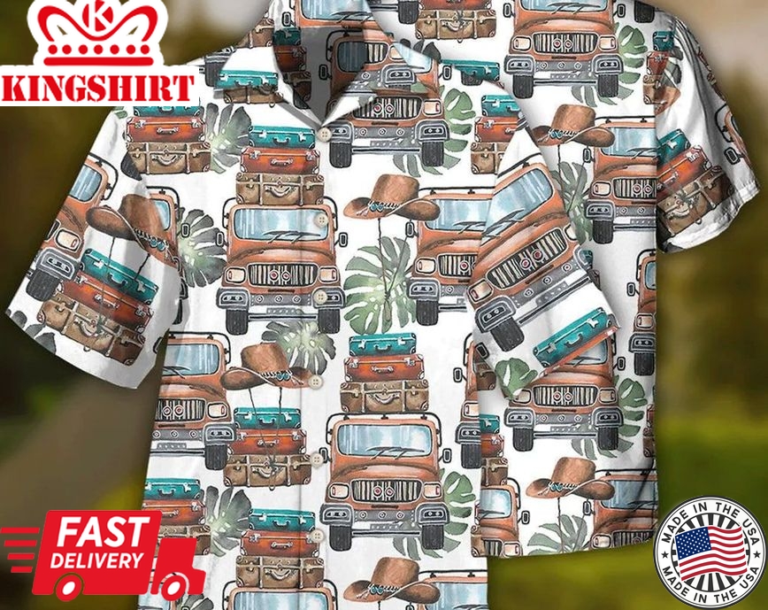 Car And Luggage Tropical Leaf - Trendy Hawaiian Shirt, Beach Party Matching Shirt For Men/Women, Couple Outfit, Meaningful Birthday Presents.