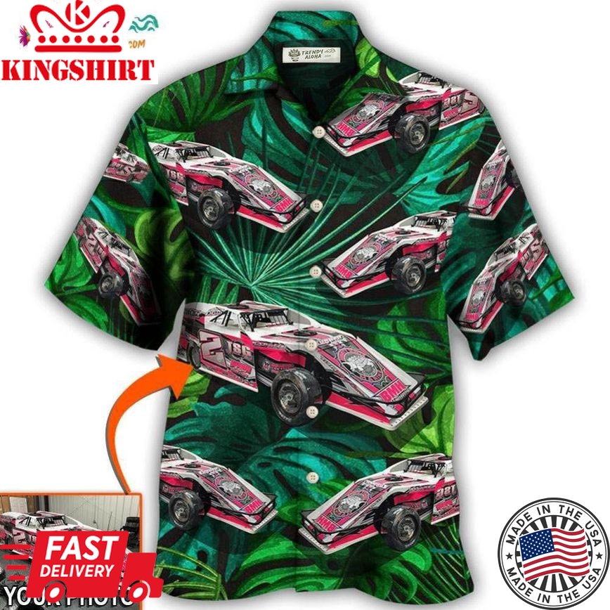 Car Dirty Track Racing Tropical Flower Custom Photo Hawaiian Shirt