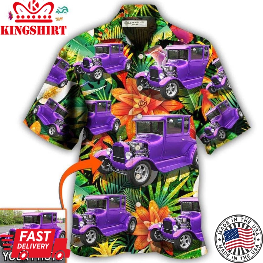 Car Model T Tropical Flower Custom Photo Hawaiian Shirt