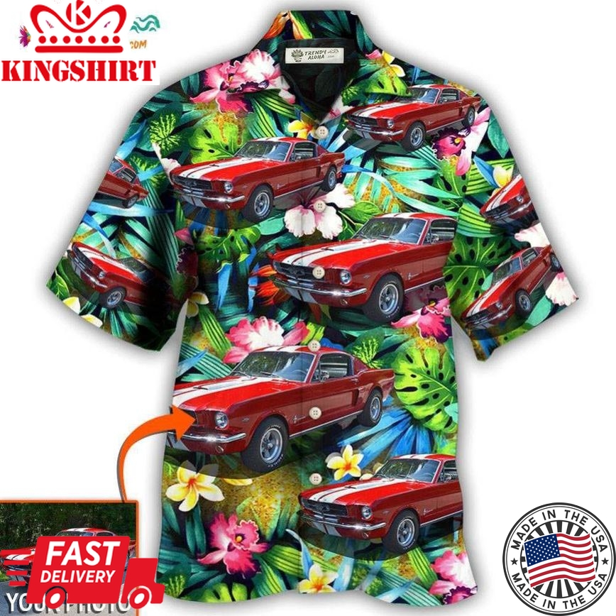 Car Mustang Car Modern Classic Tropical Flower Custom Photo Hawaiian Shirt