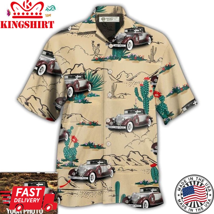 Car On The Desert With Cactus Basic Style Custom Photo Hawaiian Shirt