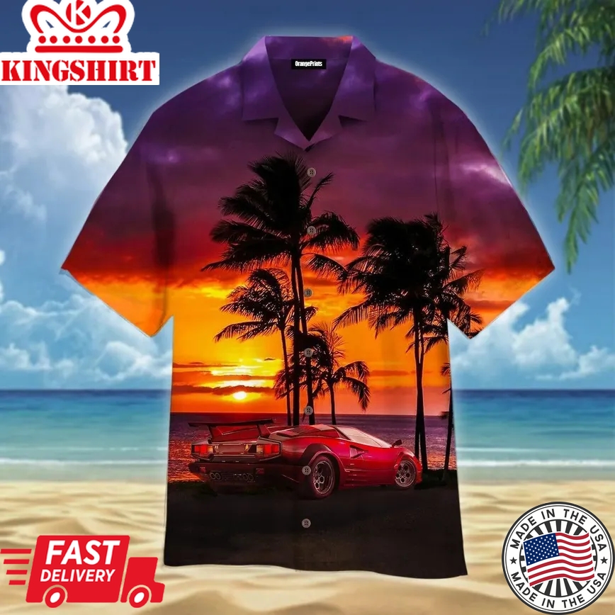 Car Sunset On The Beach Trendy Hawaiian Shirt For