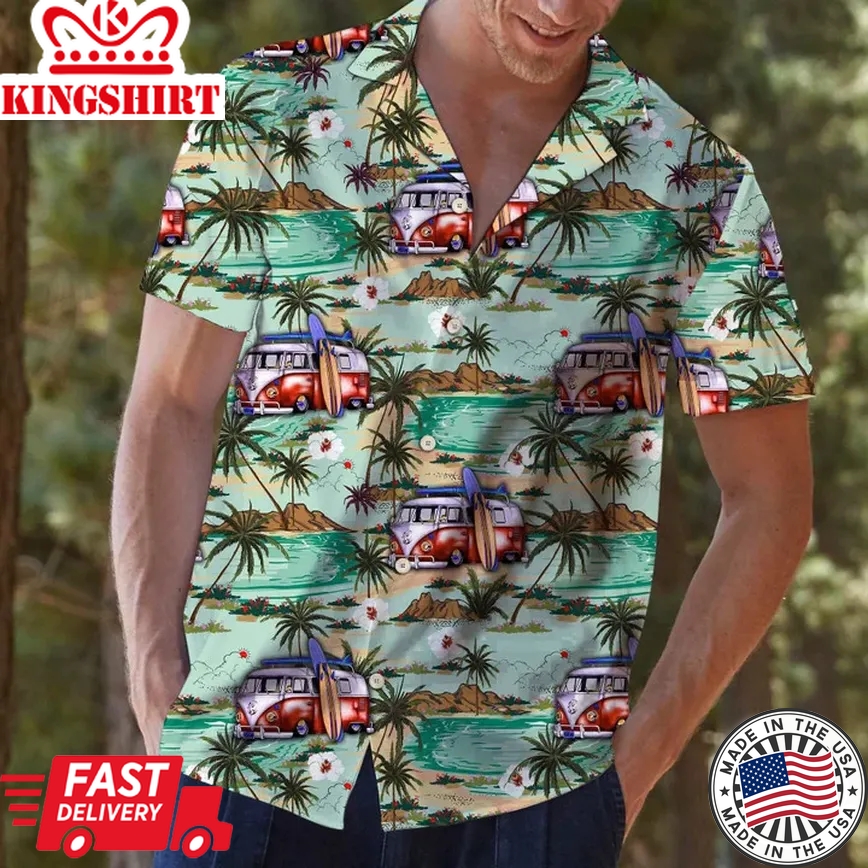 Caravan Beach Time Of Summer Design Trendy Hawaiian Shirt