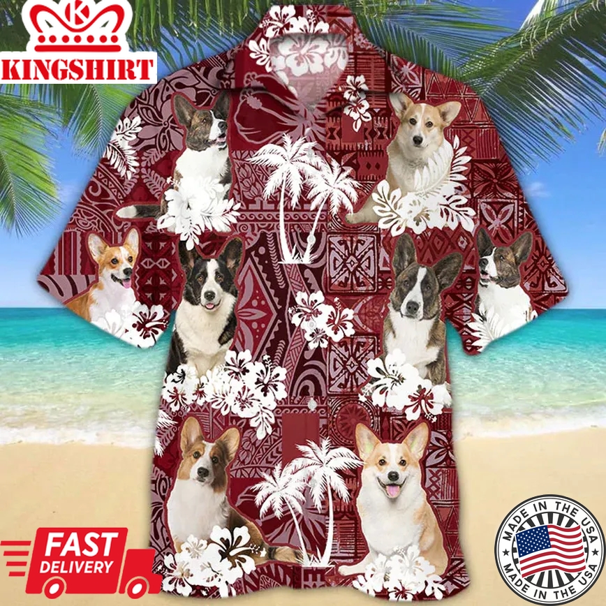 Cardigan Welsh Corgi Red Trendy Hawaiian Shirt, Gift For Dog Lover Shirts, Animal Summer Shirts, Trendy Hawaiian Shirt Men