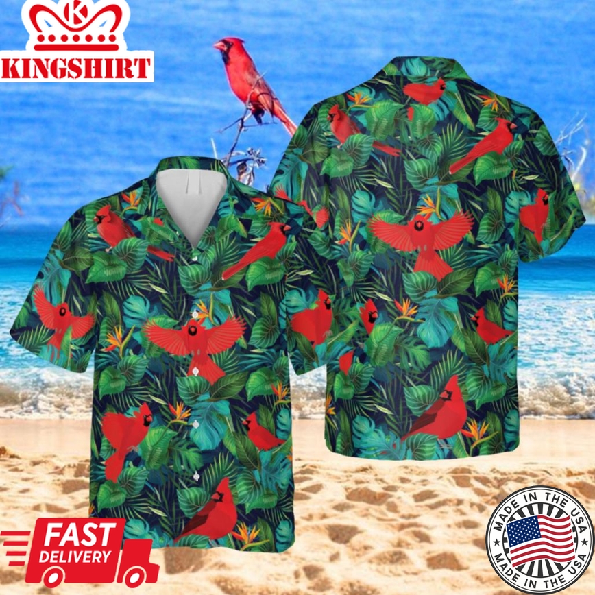 Cardinal Tropical Trendy Hawaiian Shirt, Green Clothing For Him