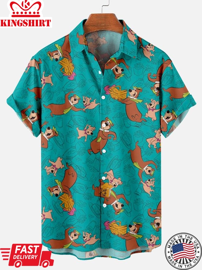 Cartoon Bear Men's Short Sleeve Hawaiian Shirt