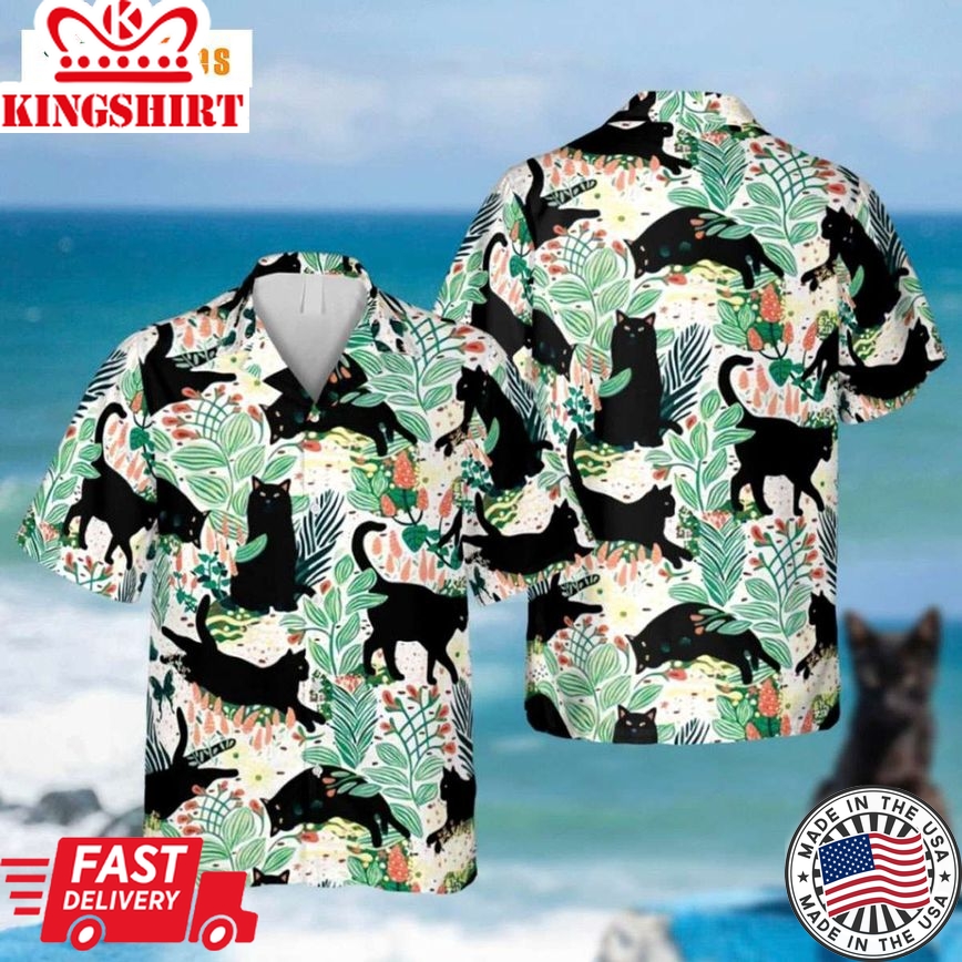 Cartoon Black Cat, Vintage Hawaiian Beach Shirt, Cat Trendy Hawaiian Shirt Perfect Gifts For Your Loved Ones