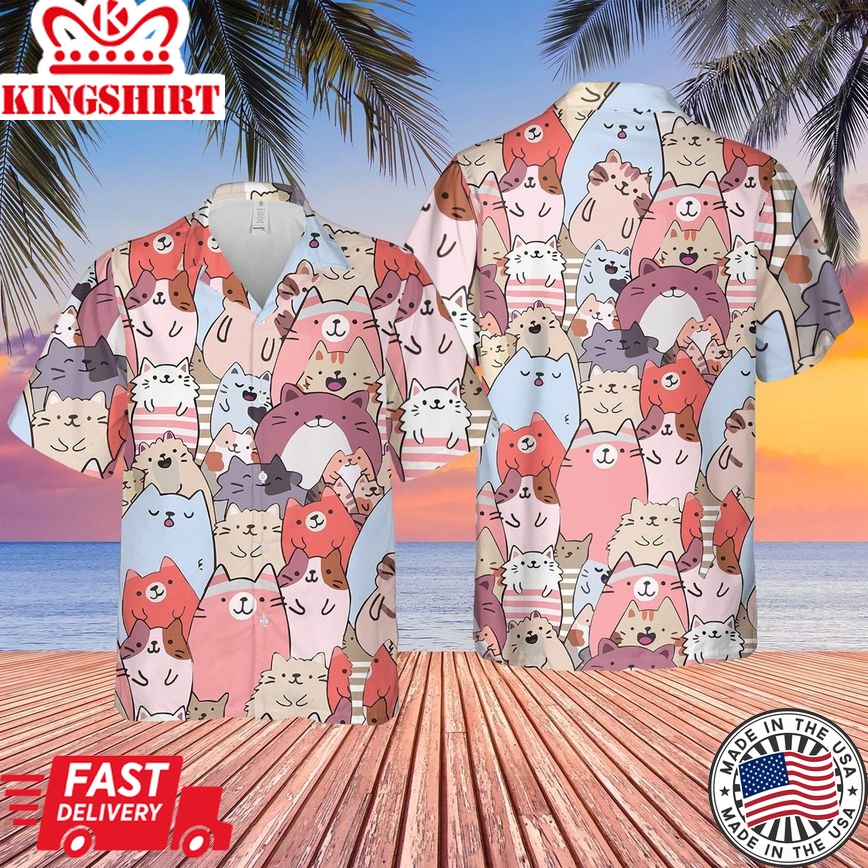 Cartoon Cats Hawaian Summer Outfit Trendy Hawaiian Shirt Birthday Gifts