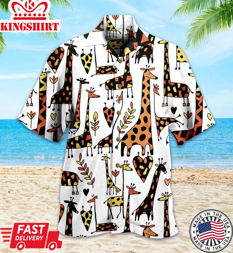 Cartoon Giraffe Pattern Colorful Trendy Hawaiian Shirt 3D Summer Gifts