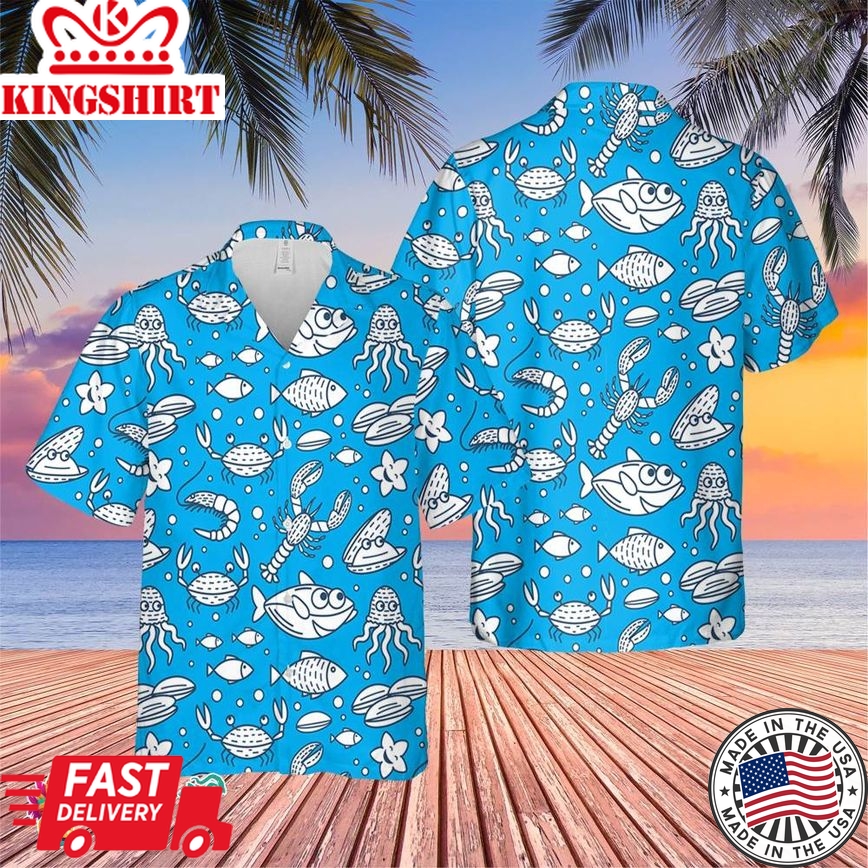 Cartoon Ocean Animals Trending Hawaiian Shirt, Summer Vacation Hawaiian Shirt