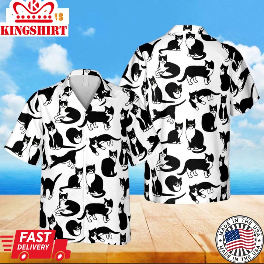 Cartoon Tuxedo Cats White Trendy Hawaiian Shirt Perfect Gifts For Your Loved Ones