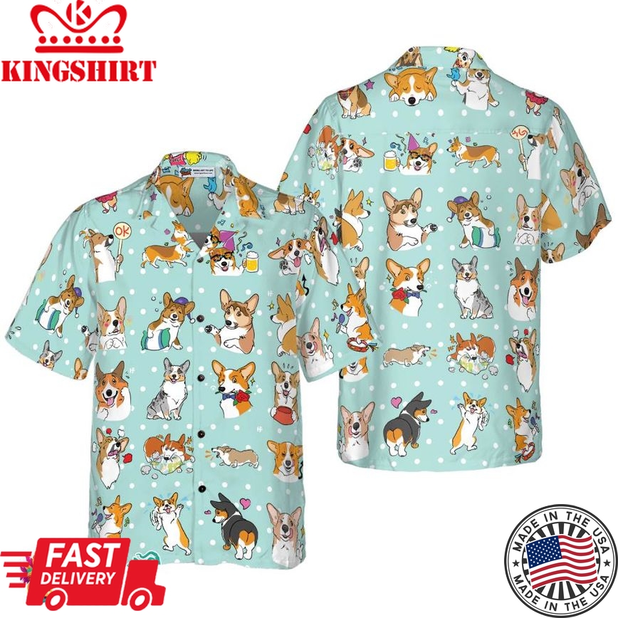 Cartoon Welsh Corgi Hawaiian Shirt, Best Dog Shirt For Corgi Lovers Gifts