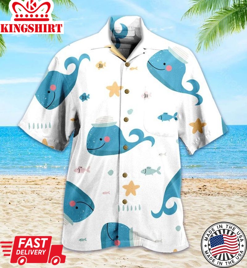 Cartoon Whales Small Blue Trendy Hawaiian Shirt 3D Summer Gifts