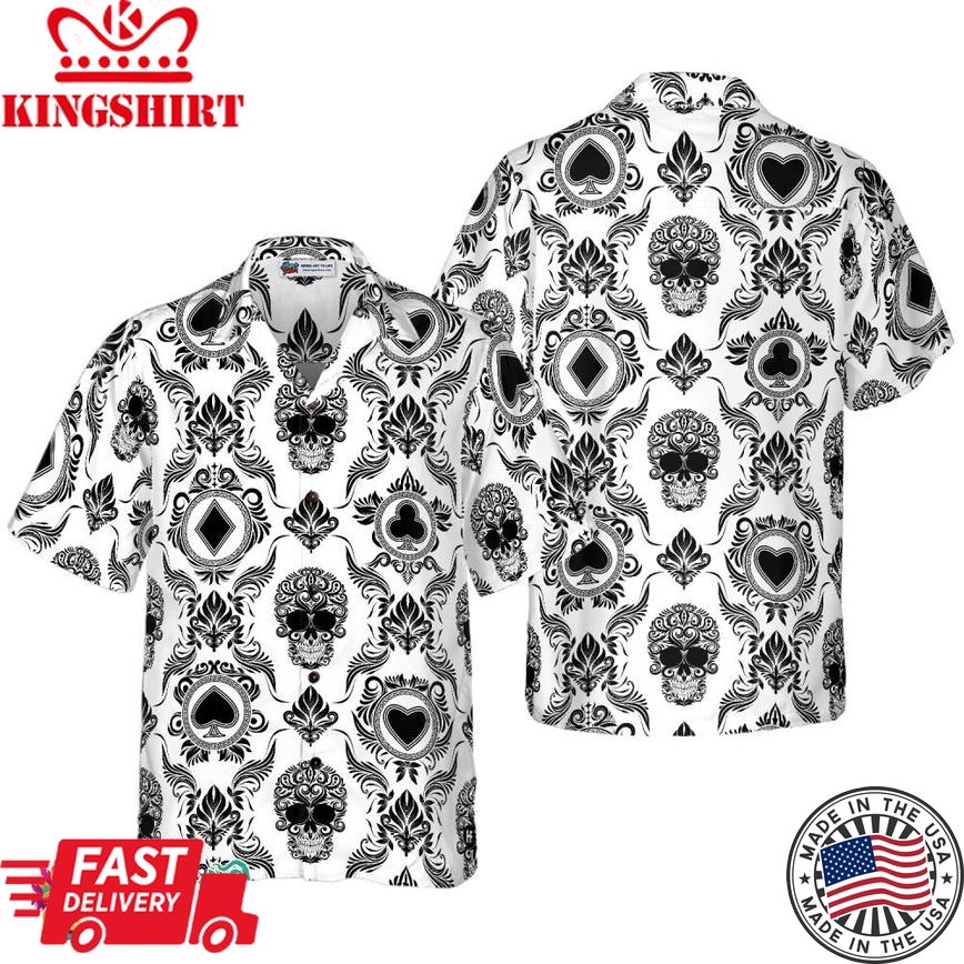 Casino And Black Skull Pattern Hawaiian Shirt