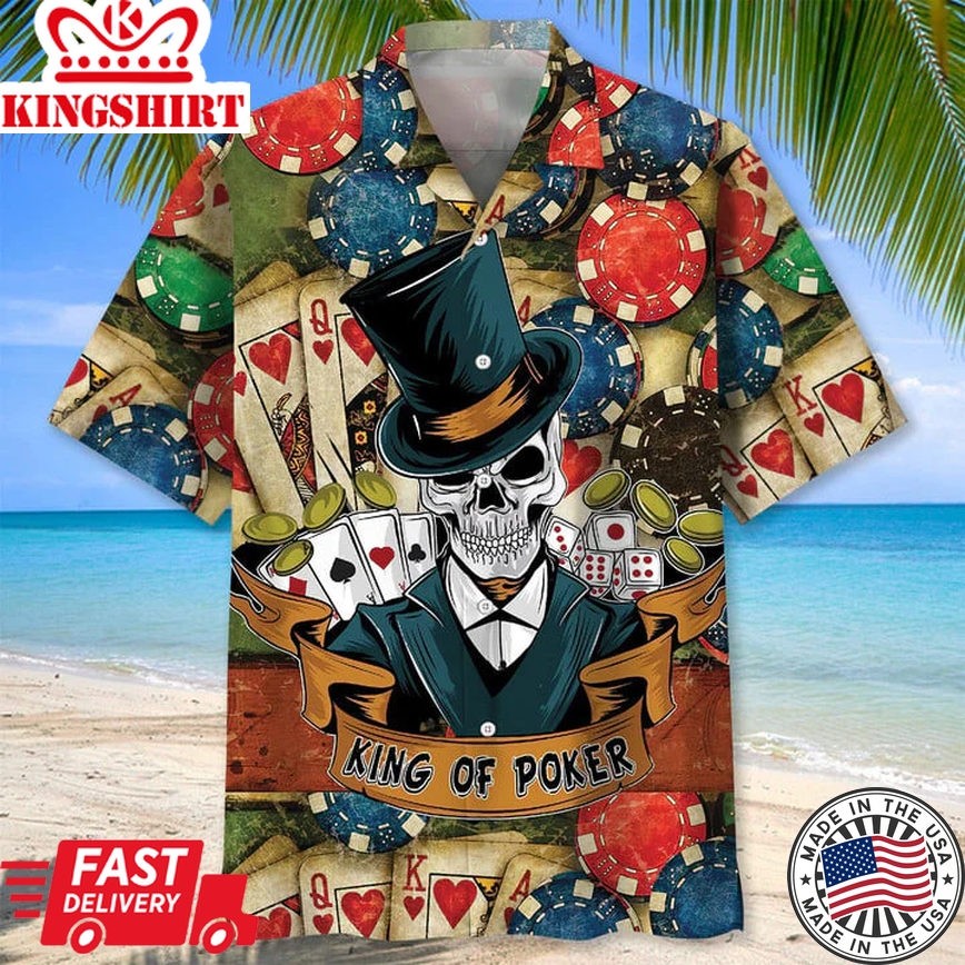 Casino Skull Trendy Hawaiian Shirt, Unisex Summer Beach Casual Short Sleeve Summer Vacation Beach Shirts