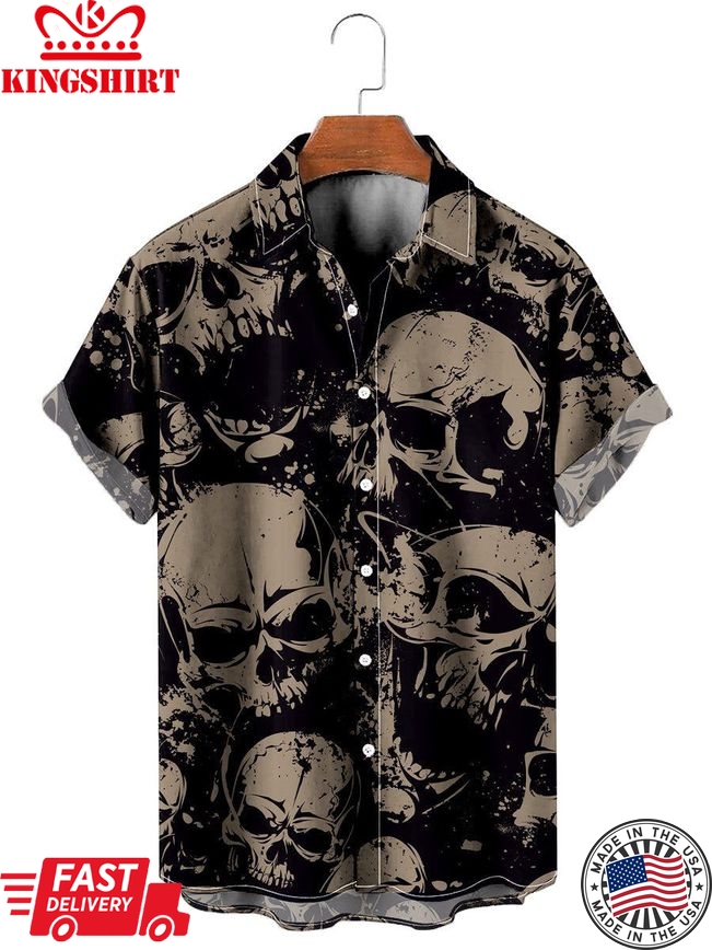 Casual Hawaiian Shirts Skull Print Easy Care Aloha Shirts