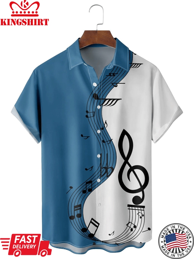 Casual Music Symbol Patchwork Print Men's Shirts