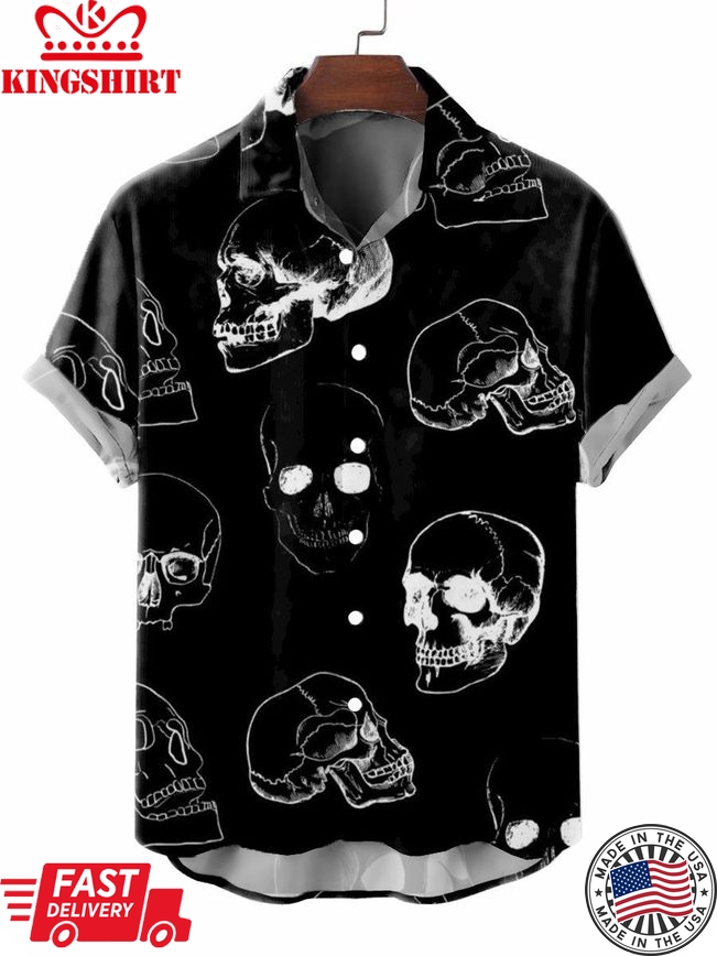 Casual Shirt Skull Print Lapel Hawaiian Short Sleeve Shirt