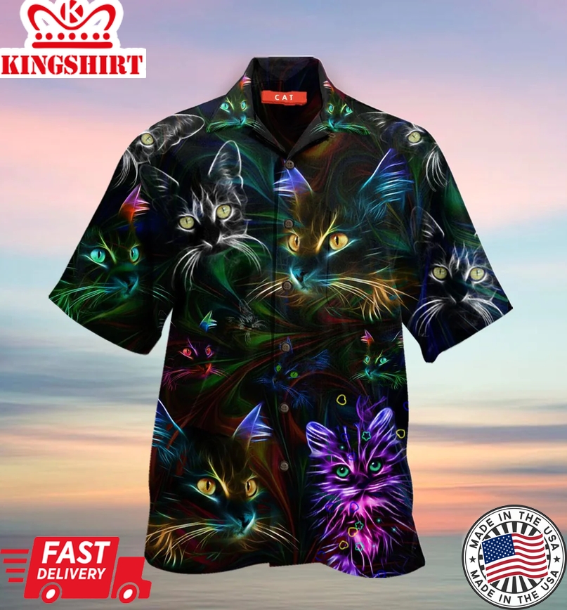 Cat 3D Trendy Hawaiian Shirt Glow, Trendy Hawaiian Shirt For Men, Women