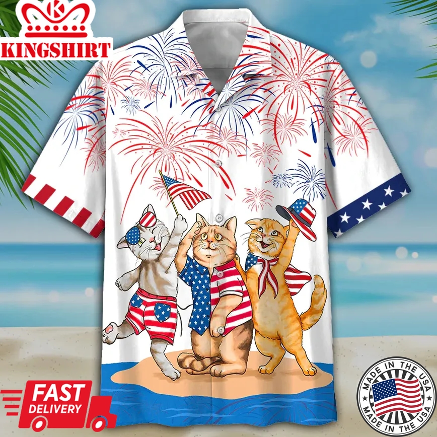 Cat American Shorthair Shirts Independence Day Is Coming, Usa Patriotic Trendy Hawaiian Shirt