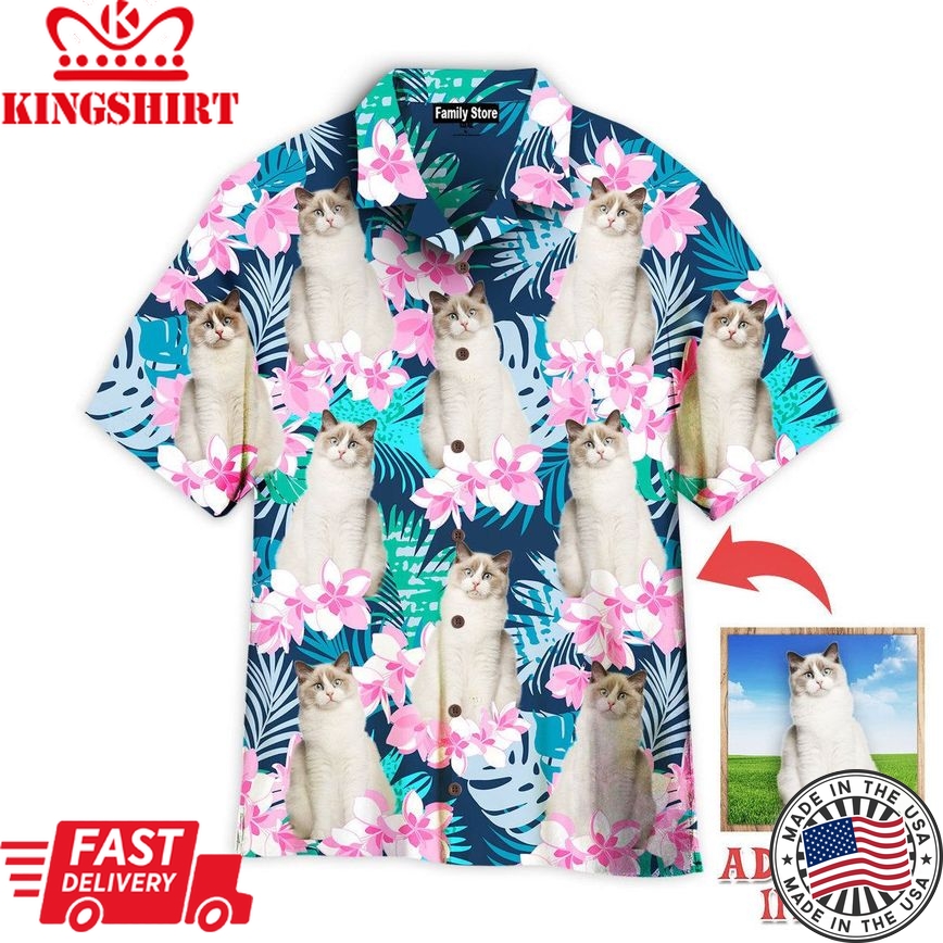 Cat And Beautiful Flower Tropical Custom Hawaiian Shirt