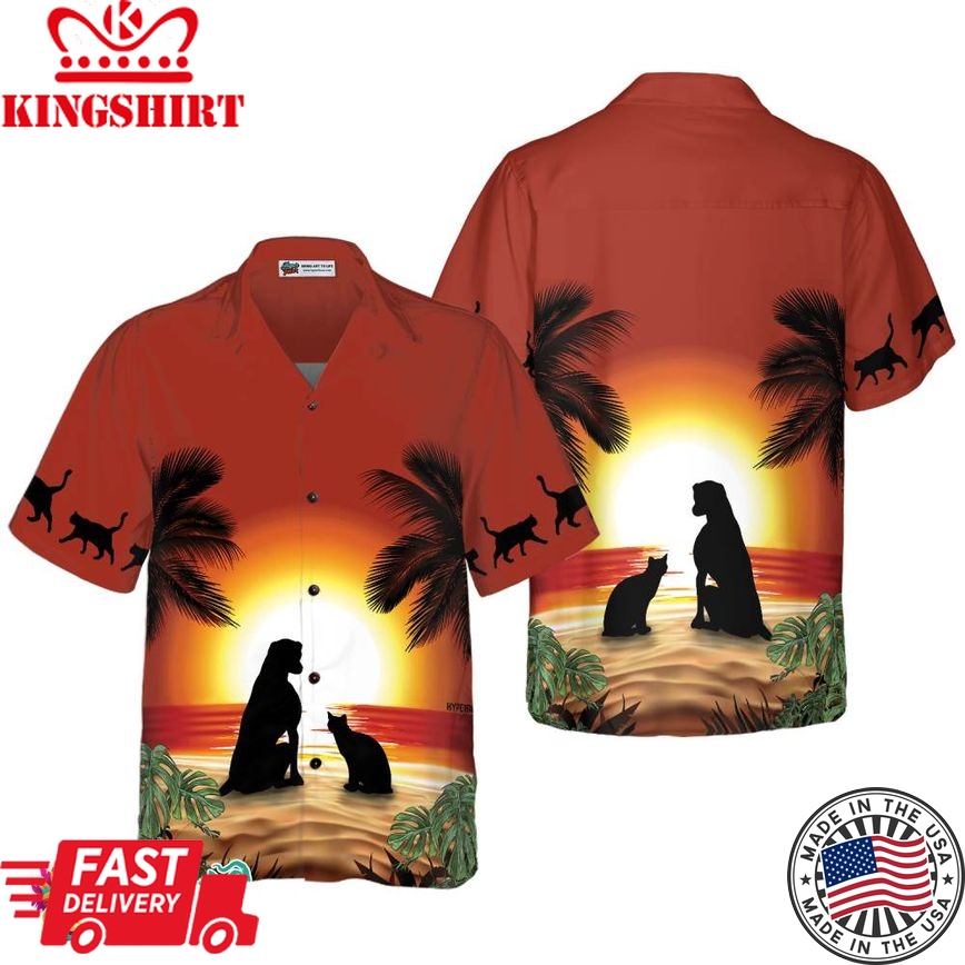 Cat And Dog Sunset Hawaiian Shirt