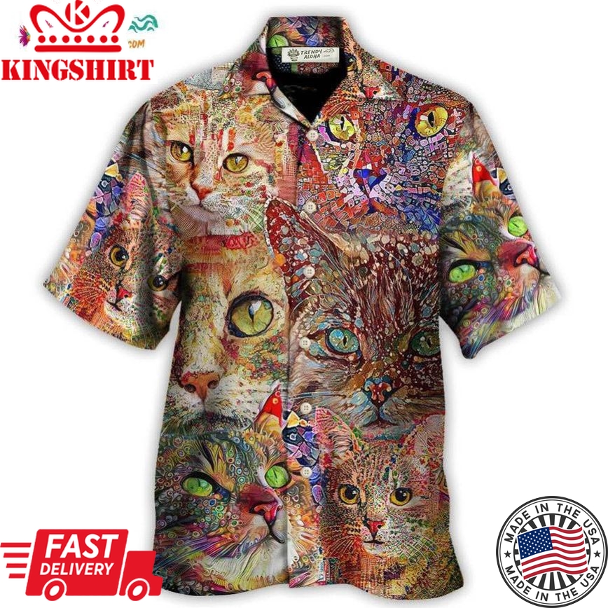 Cat Art Lover Funny Cat Colorful Hawaiian Shirt