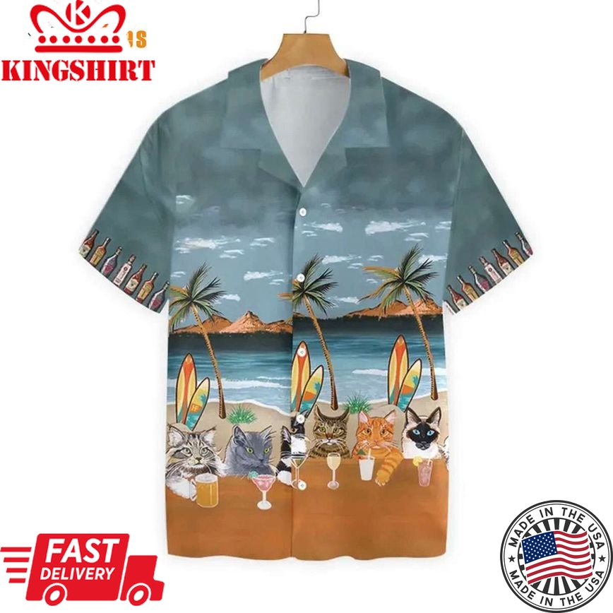 Cat Beer Alcohol Summer Vibe, Cat Trendy Hawaiian Shirt Perfect Gifts For Your Loved Ones