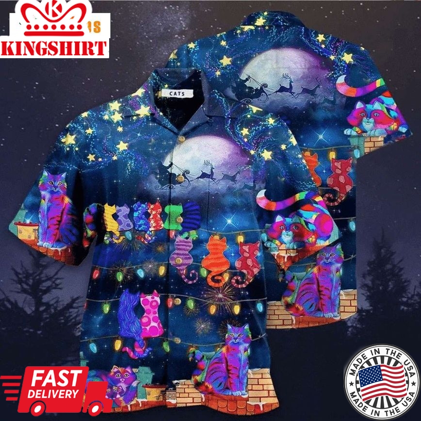 Cat By Christmas Night, Cat Trendy Hawaiian Shirt Perfect Gifts For Your Loved Ones