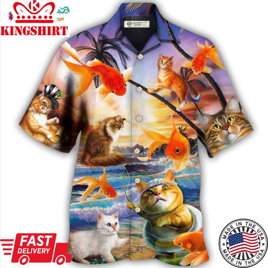 Cat Catchs Fish Style Hawaiian Shirt