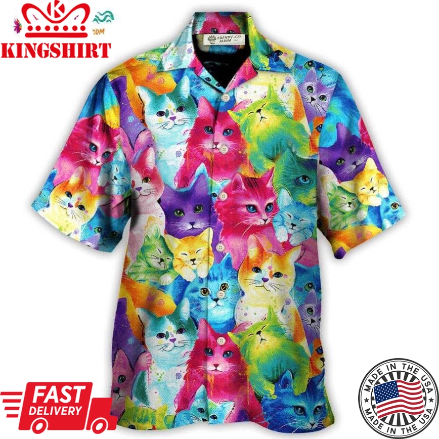 Cat Colorful Little Cute Kitten Happy Life Hawaiian Shirt