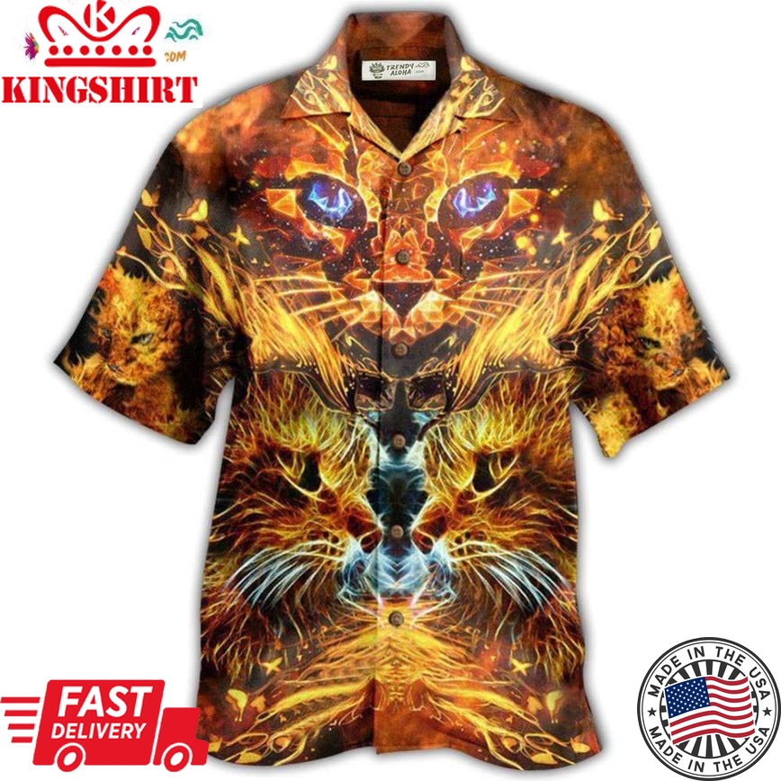 Cat Cool Flaming Cat Hawaiian Shirt