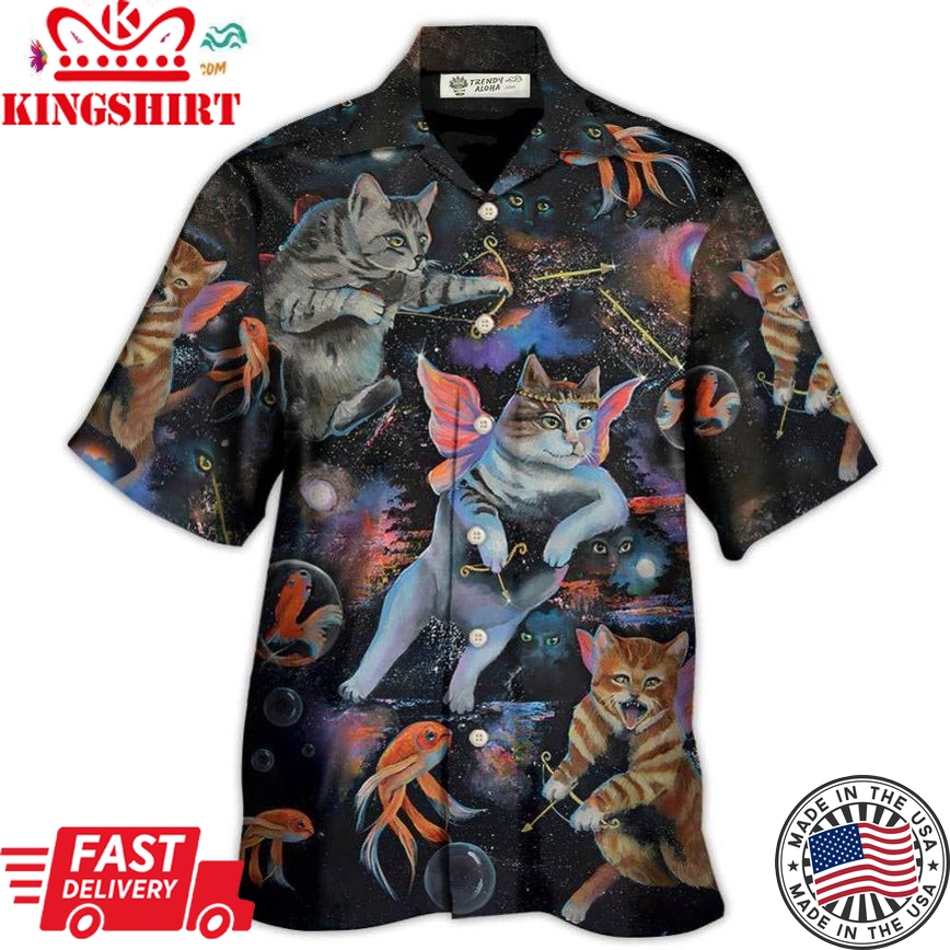 Cat Cupid With Goldfish On Heaven Hawaiian Shirt