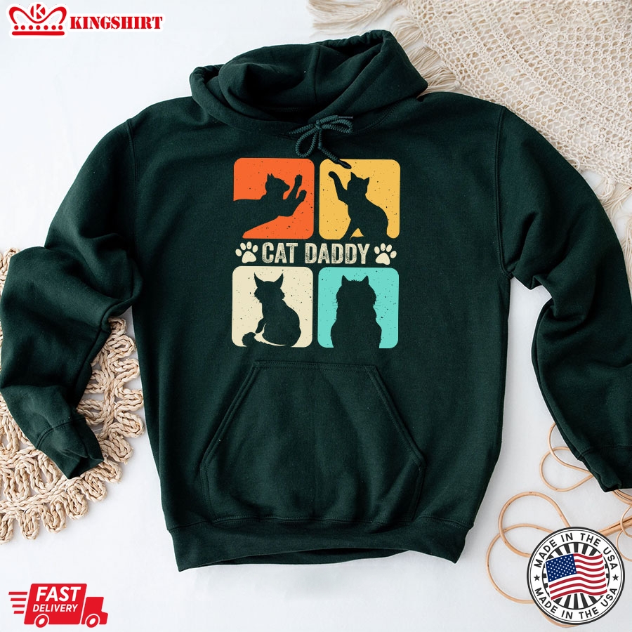 Cat Daddy Vintage Cat Loves Cat Paws Father's Day Hoodie