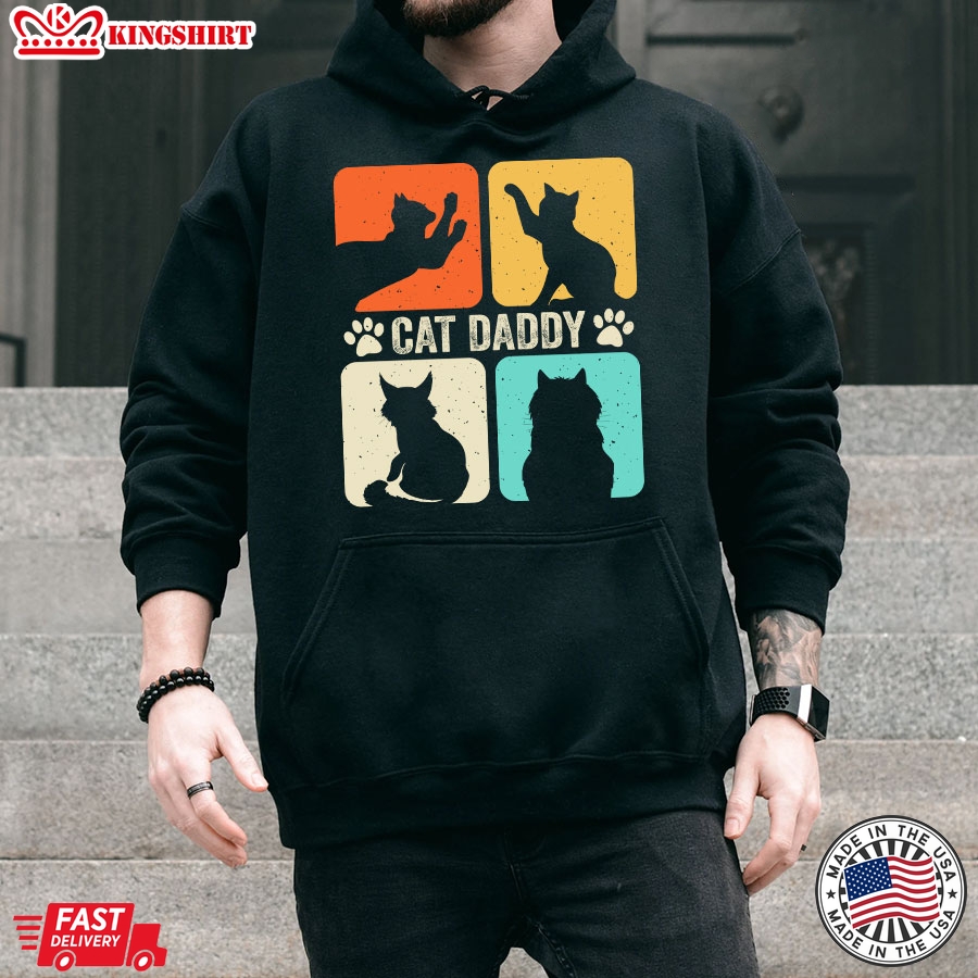 Cat Daddy Vintage Cat Loves Cat Paws Father's Day Hoodie