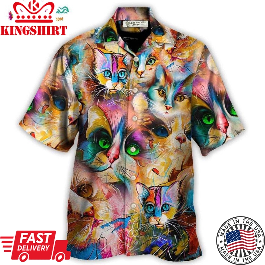 Cat Funny Art Lover Cat Colorful Mixer Style Hawaiian Shirt